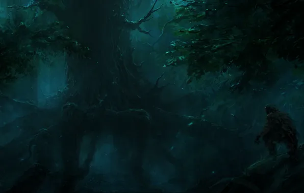 Tree, the darkness, root, ChrisCold, Hunter In The Dark Forest