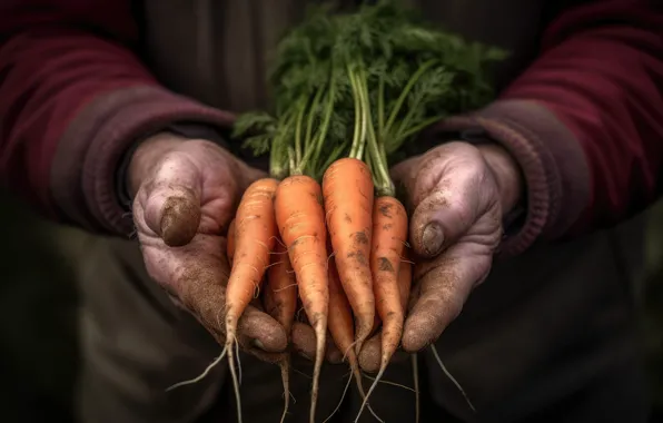 Earth, hands, harvest, dirt, male, carrots, farmer, gardener