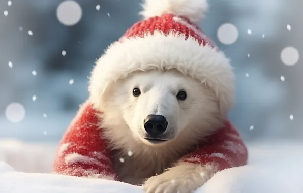 Winter, look, snow, Christmas, bear, New year, bear, polar bear