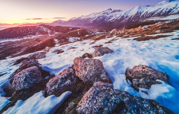 Picture snow, mountains, the evening, mountains, snow, evening