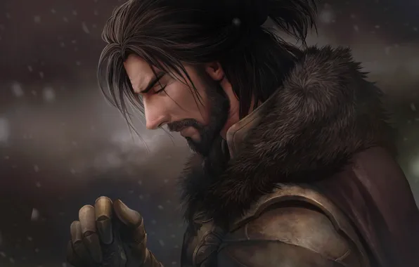 Hair, warrior, art, jacket, male, beard, glove