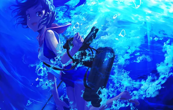 Sea, girl, joy, bubbles, weapons, art, kantai collection, i-401 aircraft carrying submarine