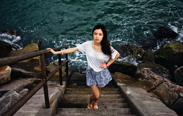 Sea, girl, Asian