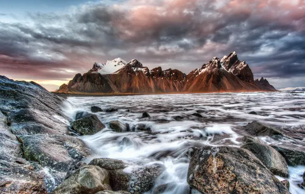 Picture sea, mountains, Iceland