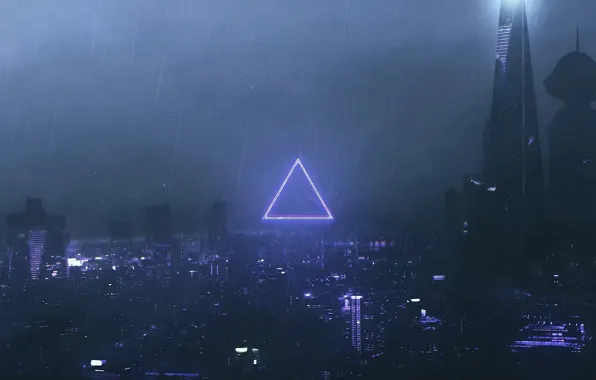 Night, the city, rain, cyberpunk, ceberpunk