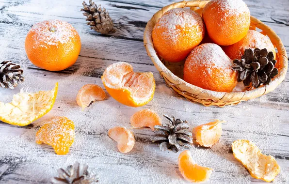 Table, Christmas, New year, tangerines