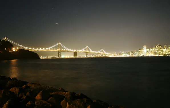 Night, river, Bridge
