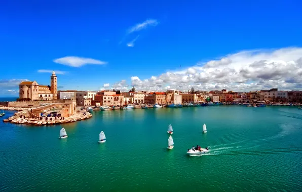 Sea, the sky, clouds, castle, boat, tower, home, Bay