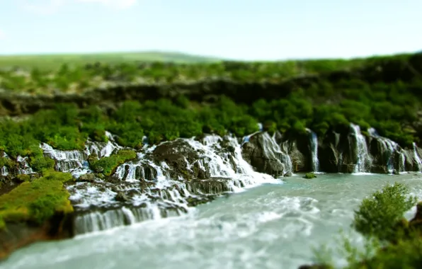 Picture nature, river, waterfalls, tilt shift, boulders, tilt shift