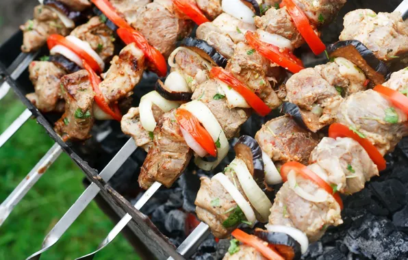Meat, vegetables, kebab