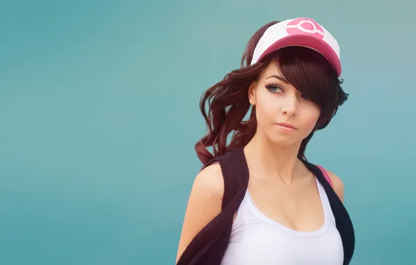 Picture look, girl, face, hair, cap, blue eyes, pokemon