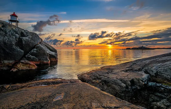Picture sea, sunset, stones, rocks, coast, horizon, Norway, Egersund