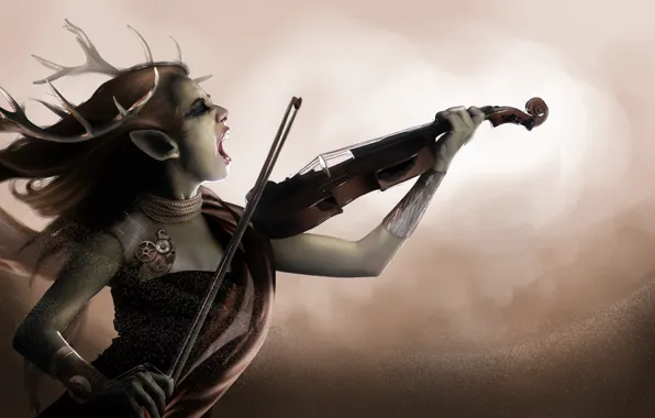 Picture violin, monster, being, mystic, horns, The demon, Creek