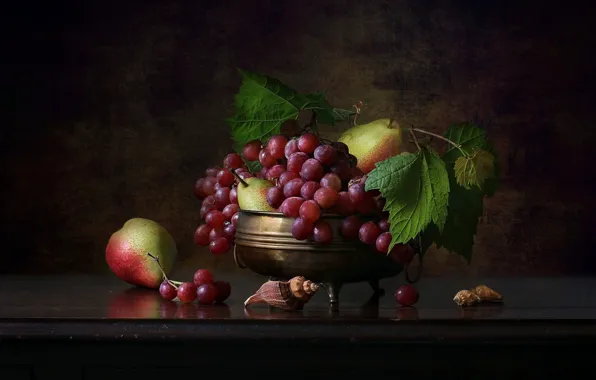 Style, grapes, shell, fruit, still life, pear