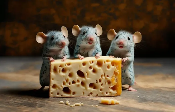 Picture joy, positive, animals, rodents, artificial intelligence, AI art, mice cheese, in troy