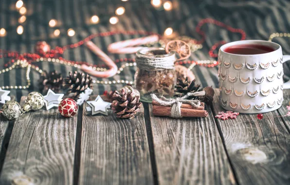 Picture decoration, Board, Christmas, mug, New year, cinnamon, tinsel, bumps