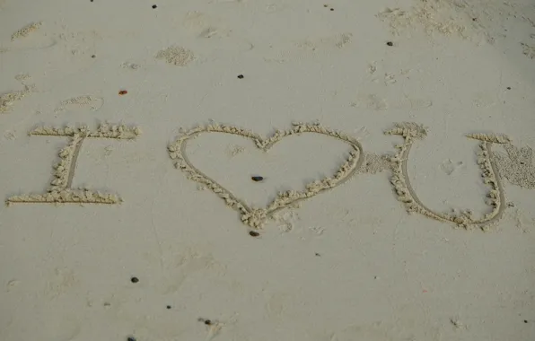 Sand, beach, summer, love, the inscription, heart, love, beach
