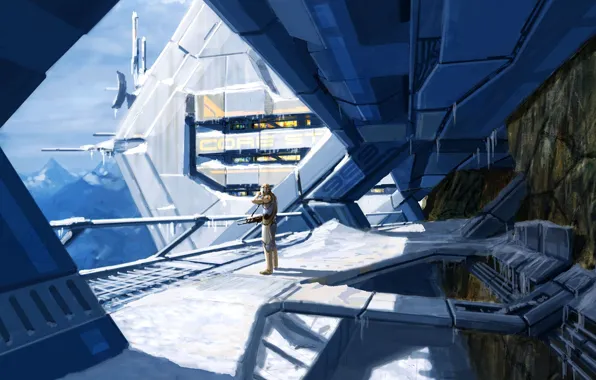 Picture cold, weapons, people, station, icicles, art, security, mass effect