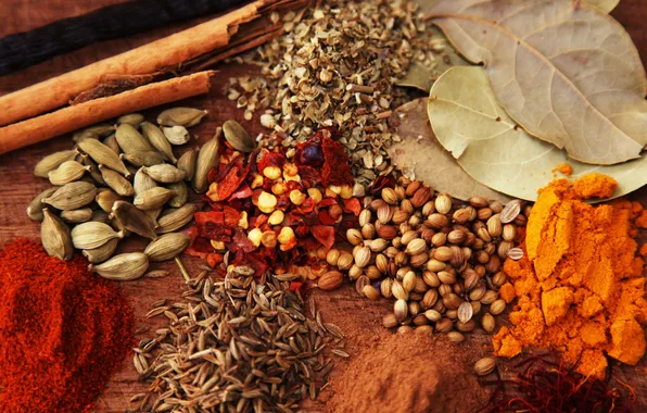 Cinnamon, spices, spices, seasoning, cinnamon, cardamom, curry, saffron