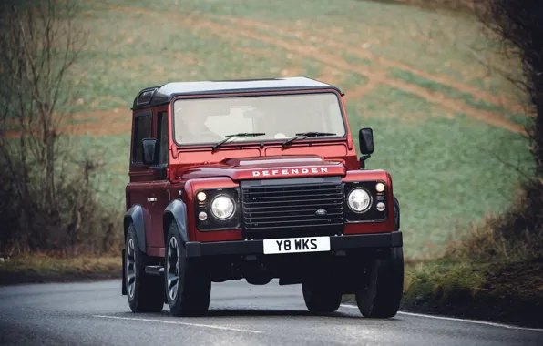 Picture road, red, turn, SUV, Land Rover, 2018, dampness, Defender