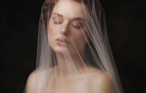 Girl, model, braids, veil, Rustam Rakhimov