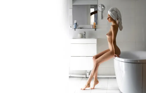 Chest, pose, model, naked, body, towel, makeup, figure