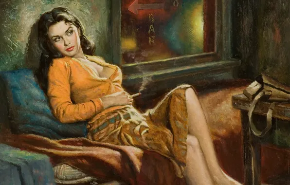 Girl, figure, picture, painting, Art, Girls, Pin-Up, Paintings