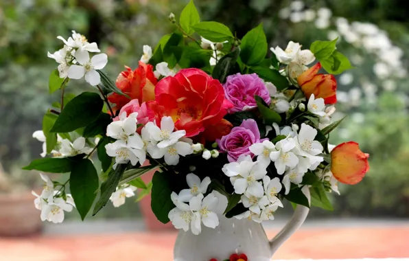 Summer, flowers, bouquet, vase