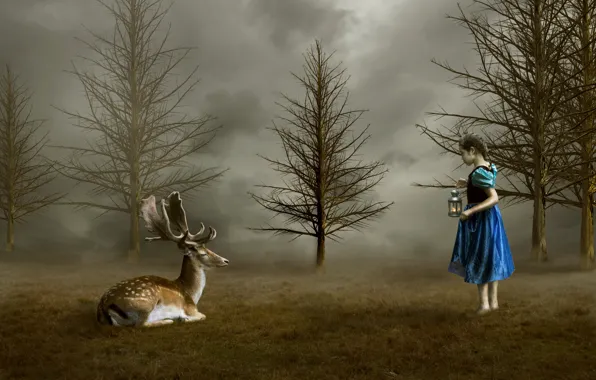 Nature, deer, girl