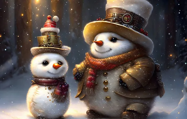 Winter, snow, night, lights, hat, scarf, Christmas, New year