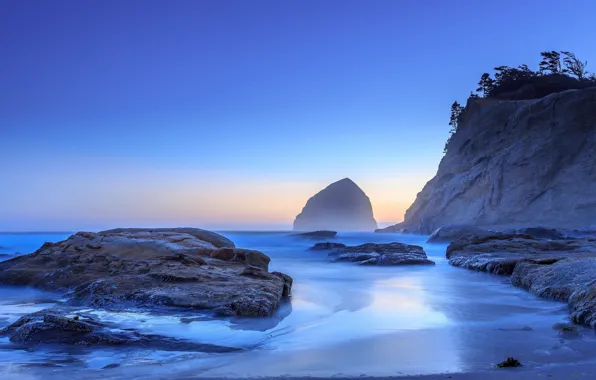 Sea, nature, rocks, shore, glow