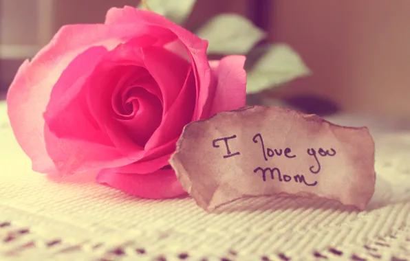 Love, rose, note, words, mom, tablecloth
