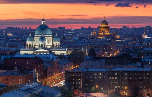 The city, building, home, the evening, Peter, lighting, Saint Petersburg, St. Isaac's Cathedral