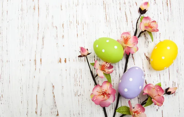 Picture flowers, eggs, spring, colorful, Easter, happy, wood, pink