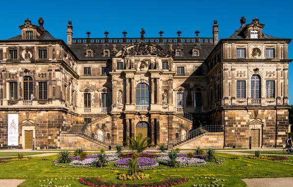The sky, flowers, lawn, blue, Germany, Dresden, Sunny, Palace