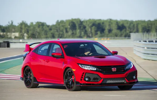 Red, Honda, hatchback, the five-door, on the track, 2019, Civic Type R, 5th gen