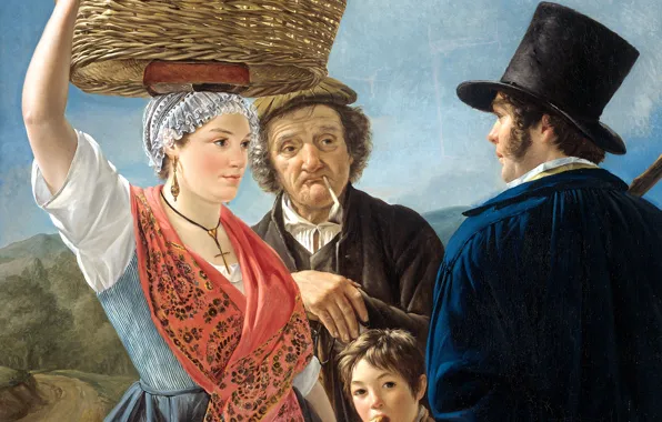 Picture basket, people, picture, genre, Jean Henri de Coene, News from the Market