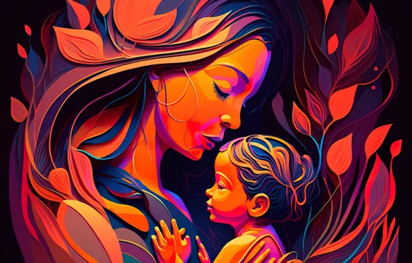 Child, Mom, Mother, Mother's Day, AI art, Celebrations