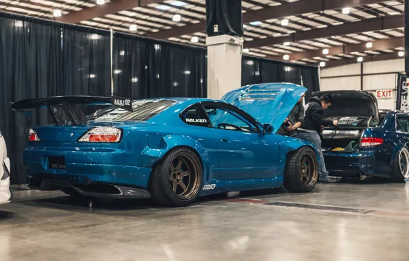 S15, Silvia, Nissan, Blue, Stance, Rear, StanceNation, SIlvia S15