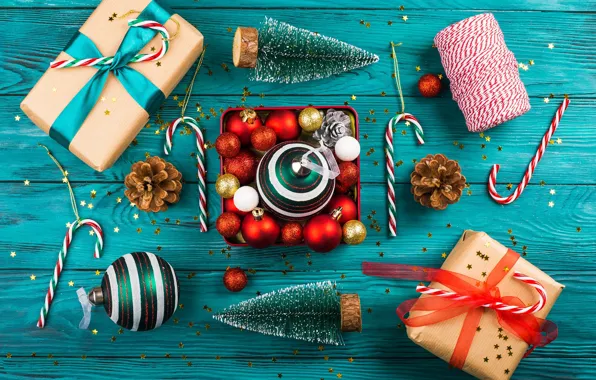 Picture balls, holiday, box, gift, Board, new year, Christmas, Christmas decorations