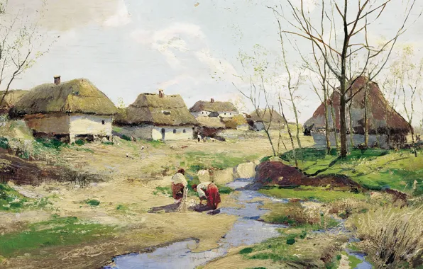 Oil, Tree, Sergei VASILKOVSKY, Spring day in Ukraine, (1854-1917)