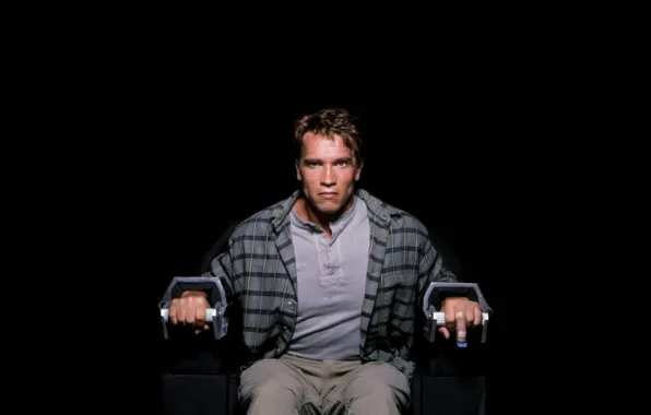 Chair, evil, shirt, sitting, Arnold Schwarzenegger, Arnold Schwarzenegger, Total Recall, chained