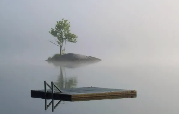 Picture fog, lake, morning, pier