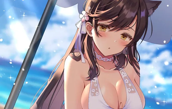Girl, sexy, cleavage, long hair, boobs, anime, beautiful, pretty