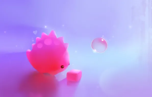 Pink, dinosaur, art, cube, cube, bubble, heart, apofiss