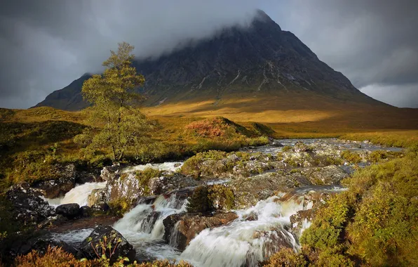 The storm, clouds, mountains, river, waterfall