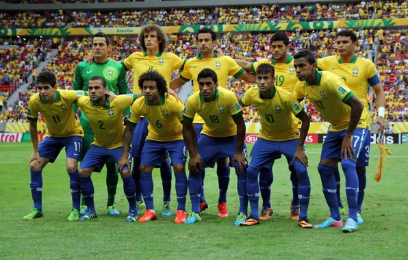 Picture Hulk, Oscar, football, Brazil, David Luiz, Marcelo, Neymar, Daniel Alves