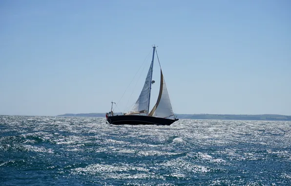 Sea, reflection, the way, the wind, coast, yacht, sails, United Kingdom