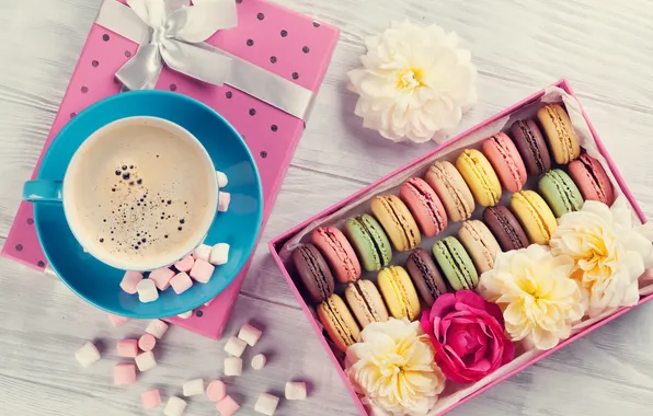 Flowers, gift, gerbera, wood, pink, flowers, coffee cup, with love