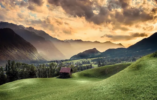 Picture the sky, mountains, house